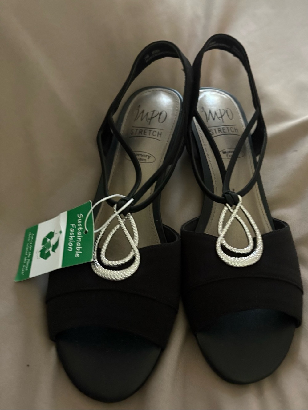 Impo Black Slingback Wedge Heels with Gold Insole. Size 11 INV25/535